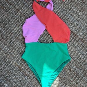 Beach Riot Jessica Colorblock One-Piece Swimsuit in Green, Coral & Lilac